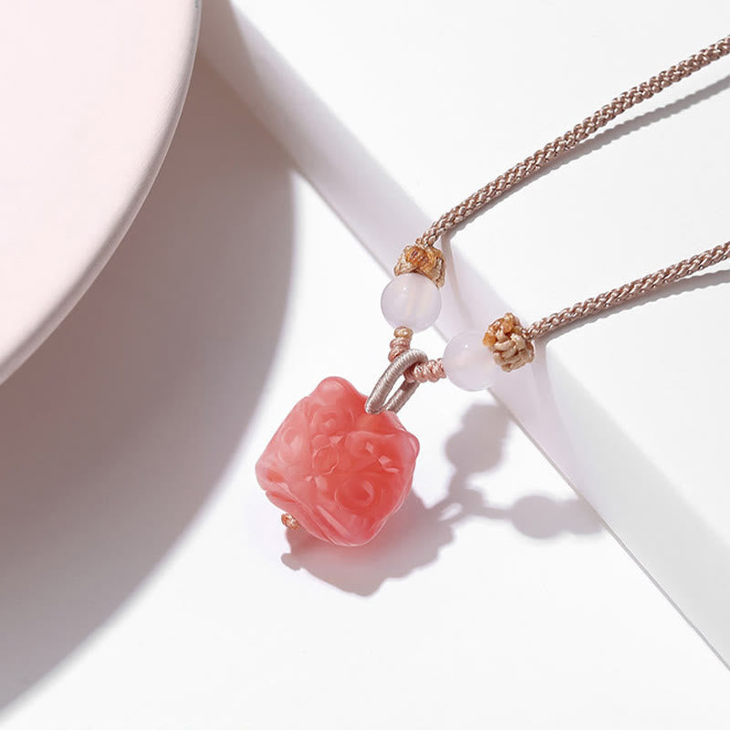 Silver Sheen Obsidian Red Agate Protection Necklace Pendant