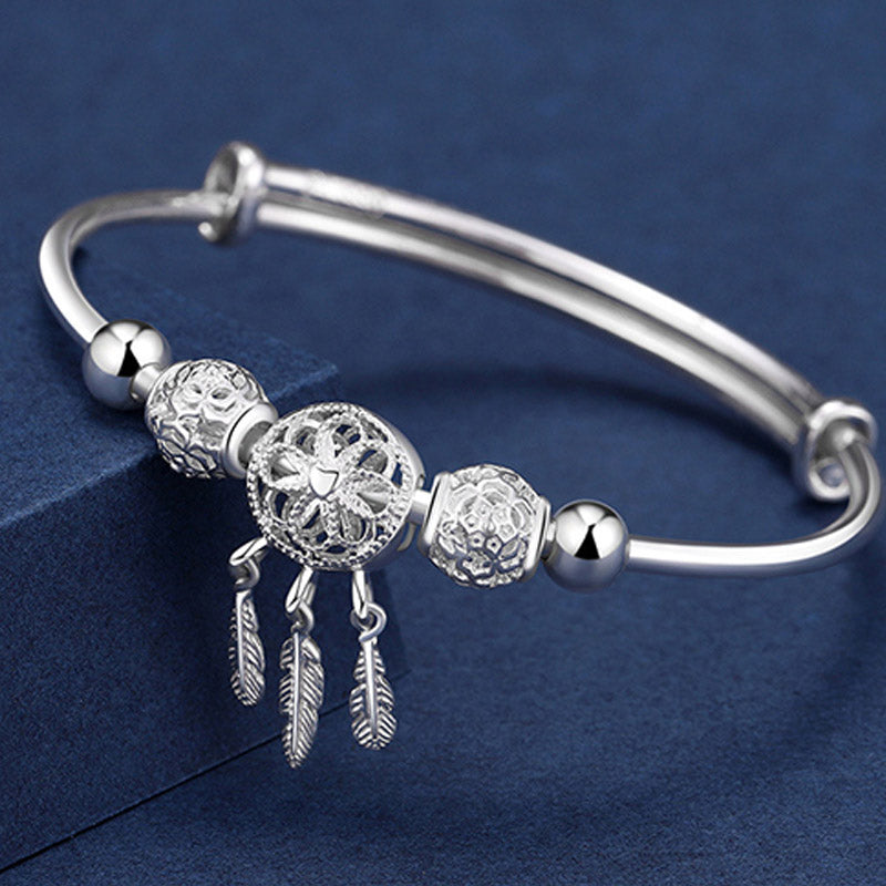 White Copper Dream Catcher Charm Bracelet for Luck & Healing