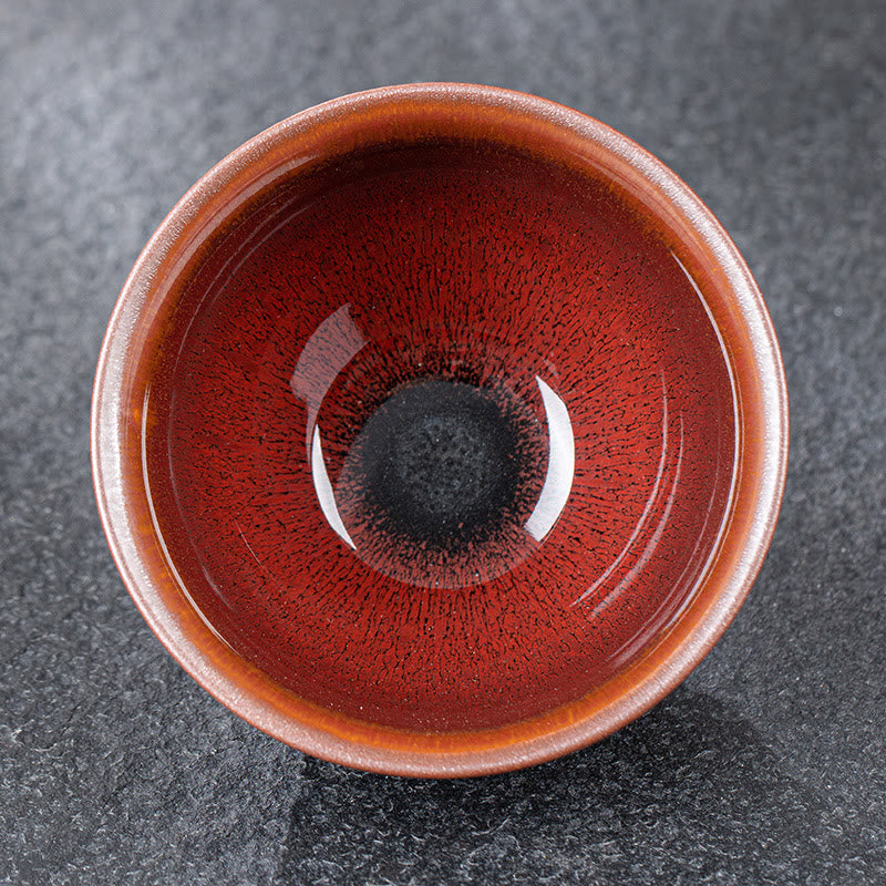 Vintage Red Brown Chinese Jianzhan Porcelain Teacup for Zen Decor