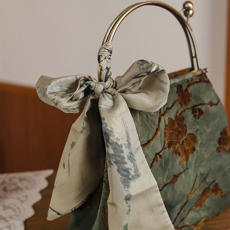 Velvet Jacquard Metal Chain Crossbody Bag 21cm Elegant