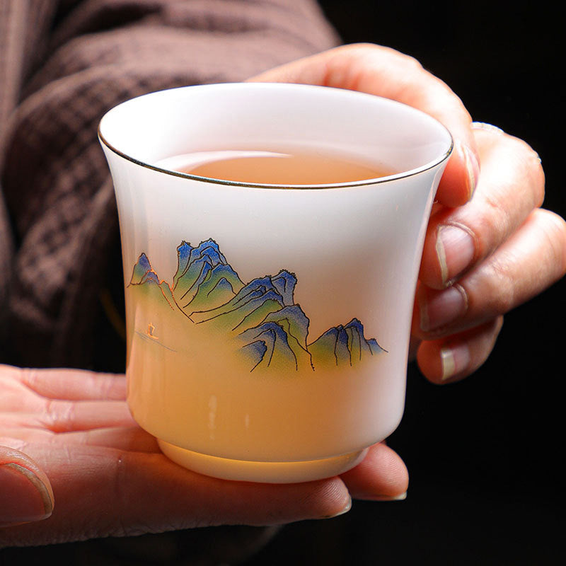 120ml Ceramic Teacup | Mountains Rivers Tree Elegance