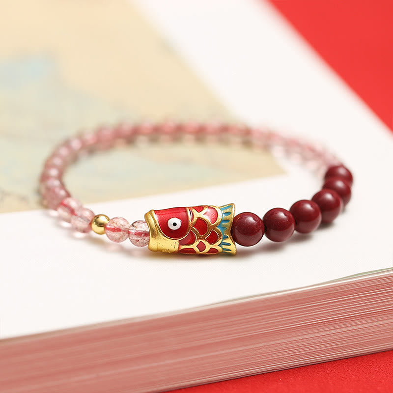 4mm Strawberry Quartz Lucky Koi Fish Healing Bracelet