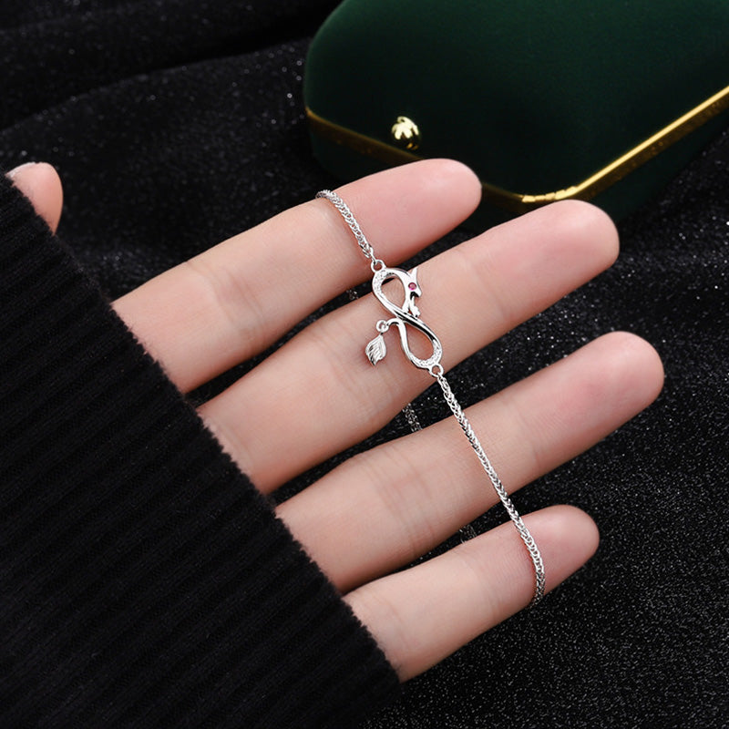 999 Sterling Silver Dragon Bracelet with Zircon Endless Knot Charm