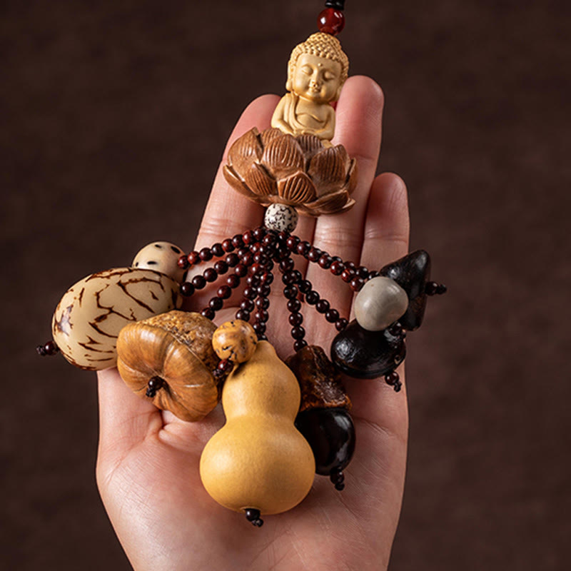 Boxwood Peach Wood Bodhi Seed Lotus Car Hanging Charm
