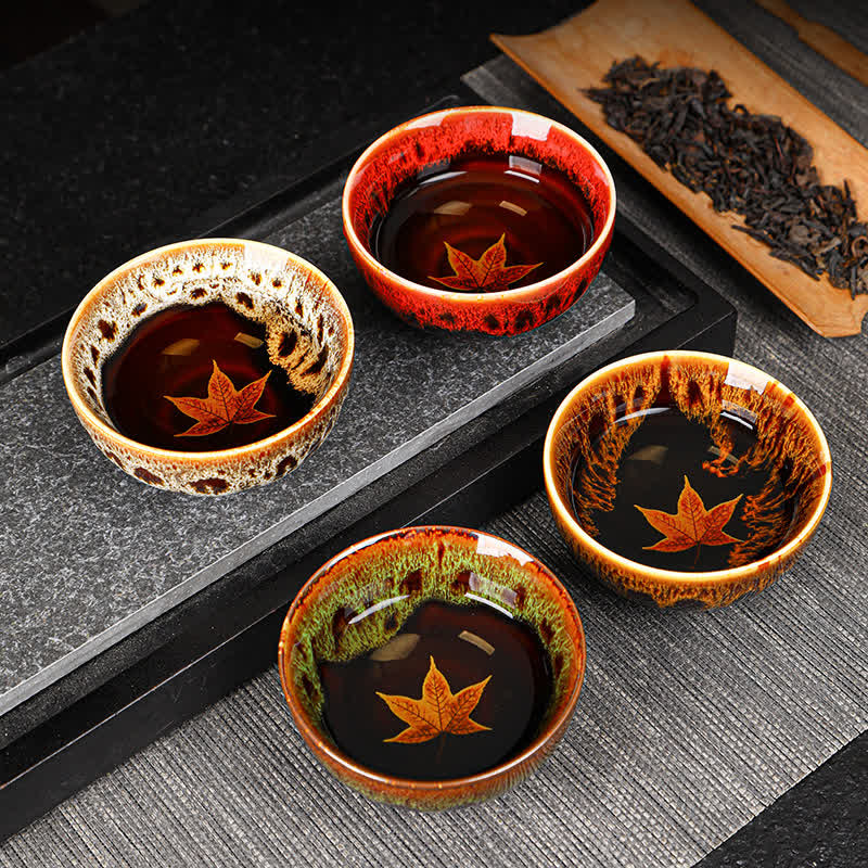 Colorful Maple Leaf Ceramic Teacup 110ml for Cozy Tea