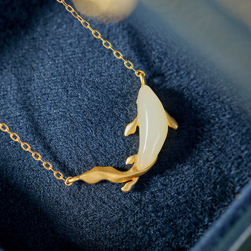 White Jade Dolphin Luck Necklace | 925 Sterling Silver