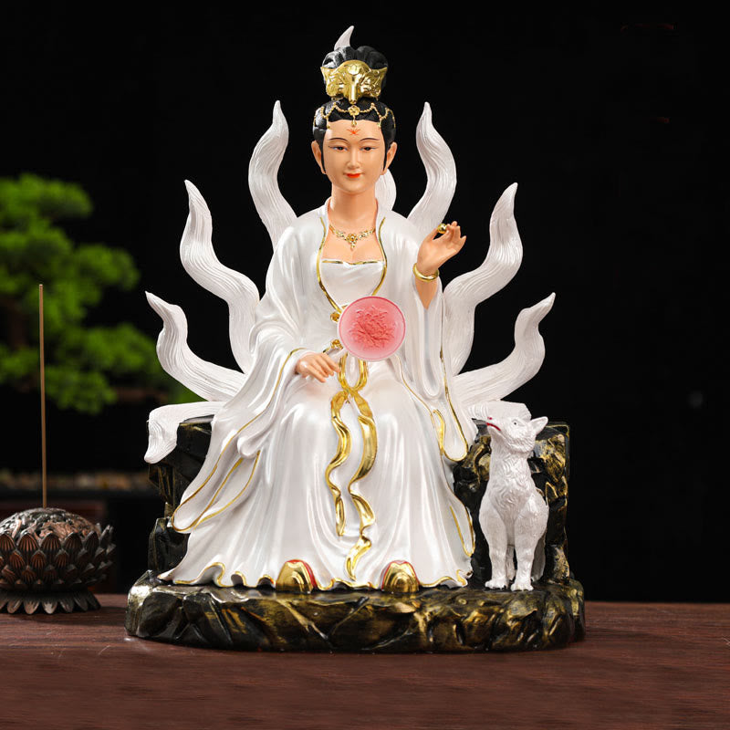 Nine Tailed Fox Resin Zen Decor Sculpture for Luck & Protection
