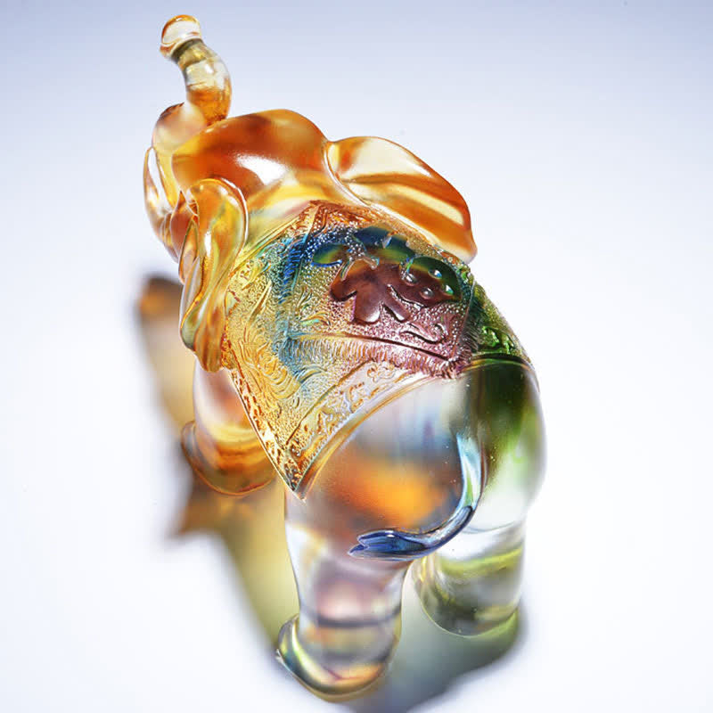Liuli Crystal Elephant Art Piece | Wisdom & Wealth Figurine