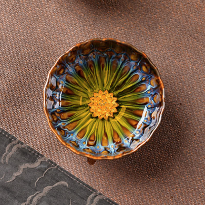 Ceramic Zen Teacup 120ml | Lotus Peacock Dragon Symbolism