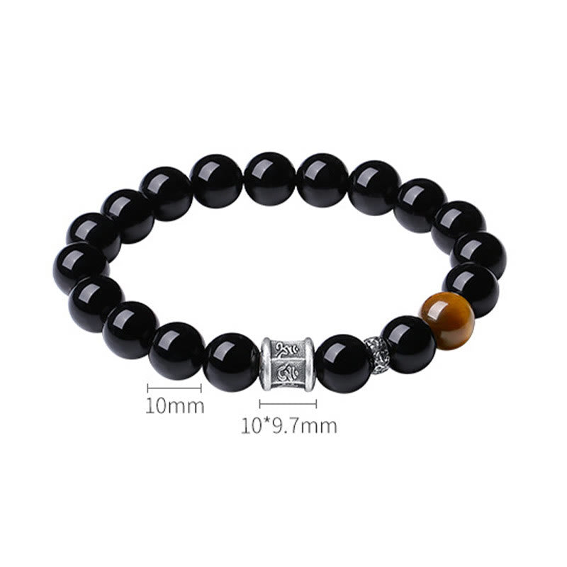 Unisex 10mm Black Obsidian Om Mani Padme Hum Bracelet