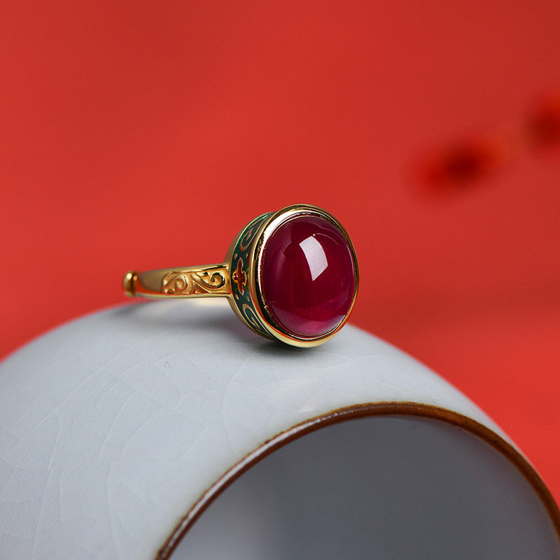 Red Corundum Silver Courage Ring Adjustable Spiritual Jewelry