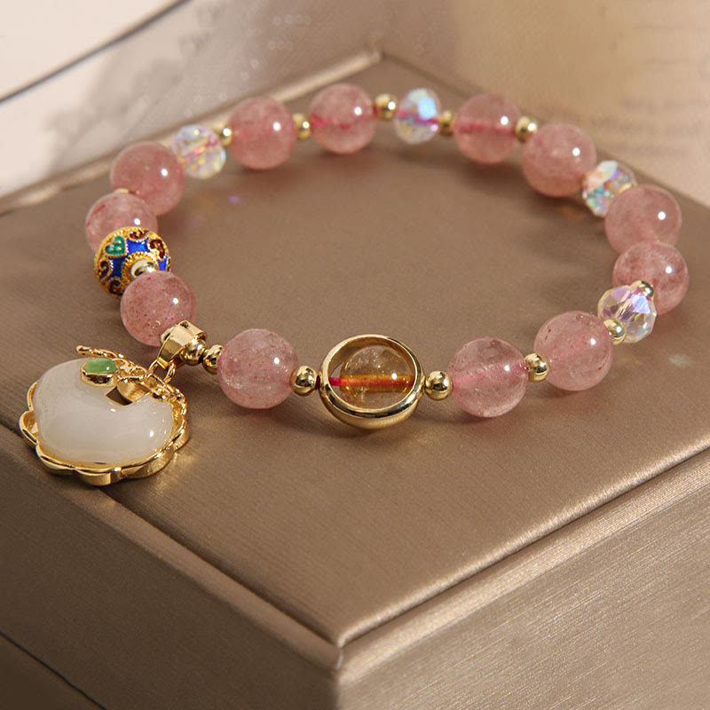 Strawberry Quartz Healing Bracelet with Chinese Lock Charm