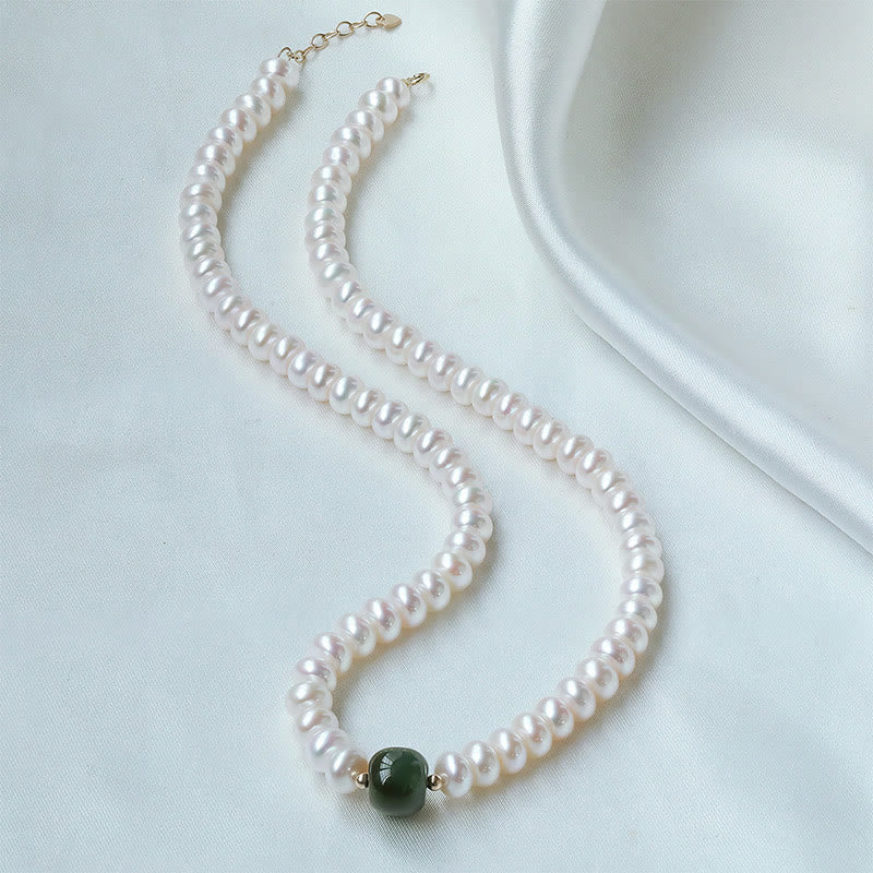 Pearl Hetian Jade & Aquamarine 42cm Necklace Bracelet