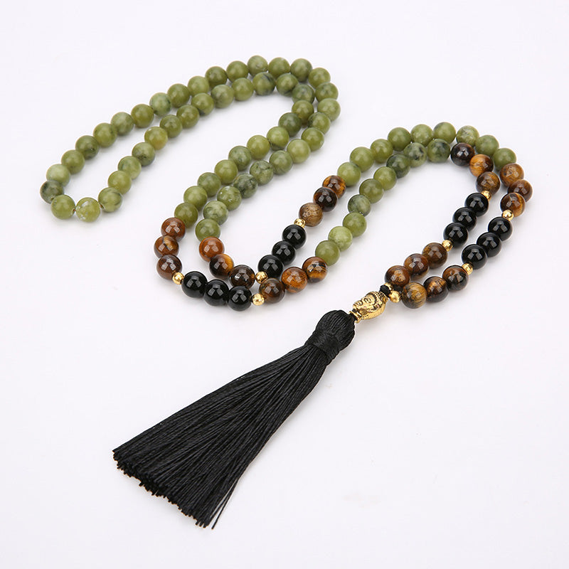8mm Tibetan Green Jasper Protection Gemstone Mala Bracelet