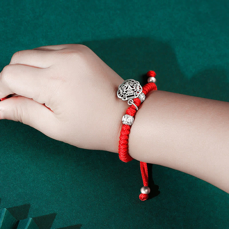 925 Sterling Silver Chinese Lock Charm Red String Kid's Protection Bracelet