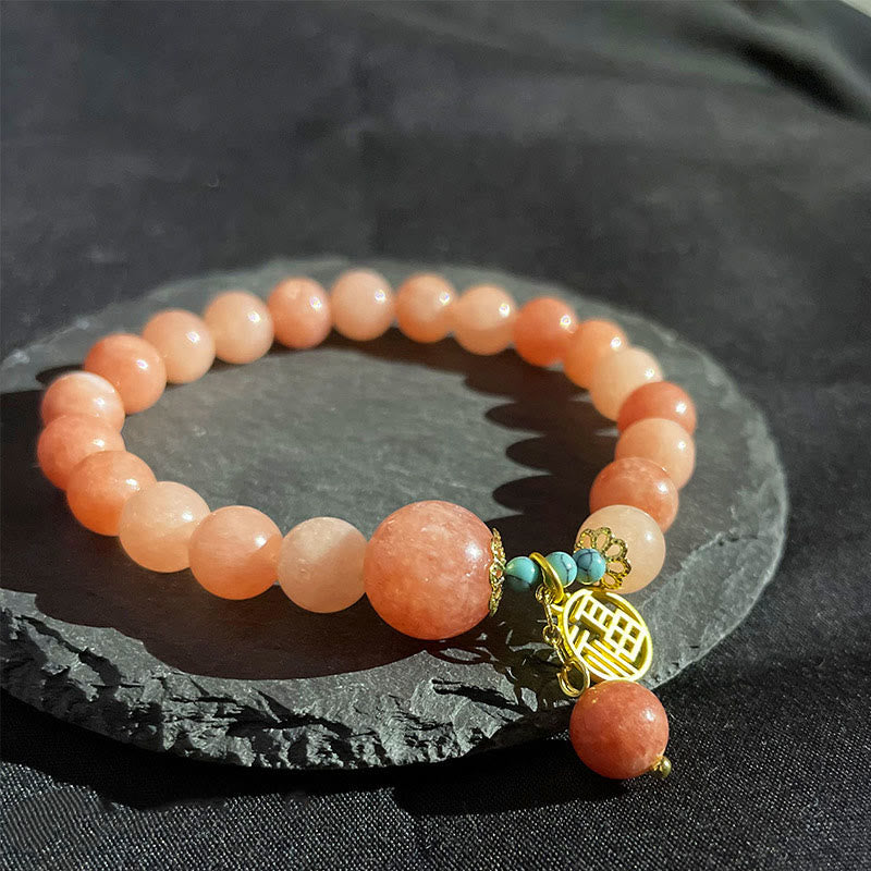 Natural Stone Turquoise Fu Character Luck Bracelet