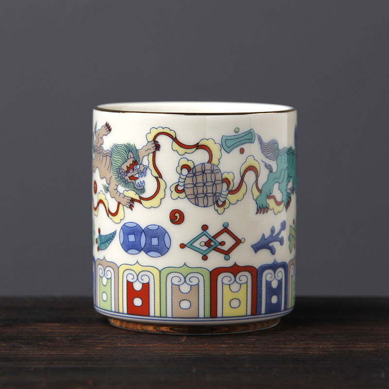 Vintage Ceramic Teacup with Plum Blossom Pine Bamboo Motifs