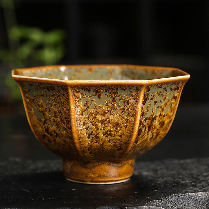Colorful Brown Ceramic Chinese Tea Cup Bowl 210ml Size
