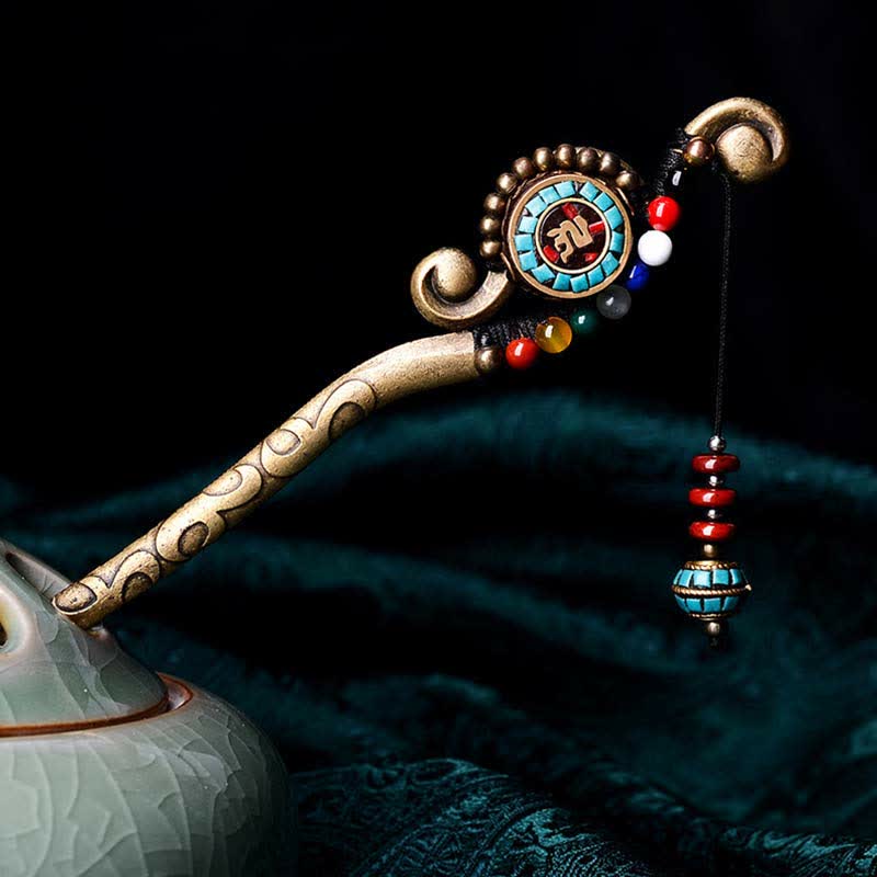 Tibetan Turquoise Agate Protection Hairpin Decoration 16.2cm