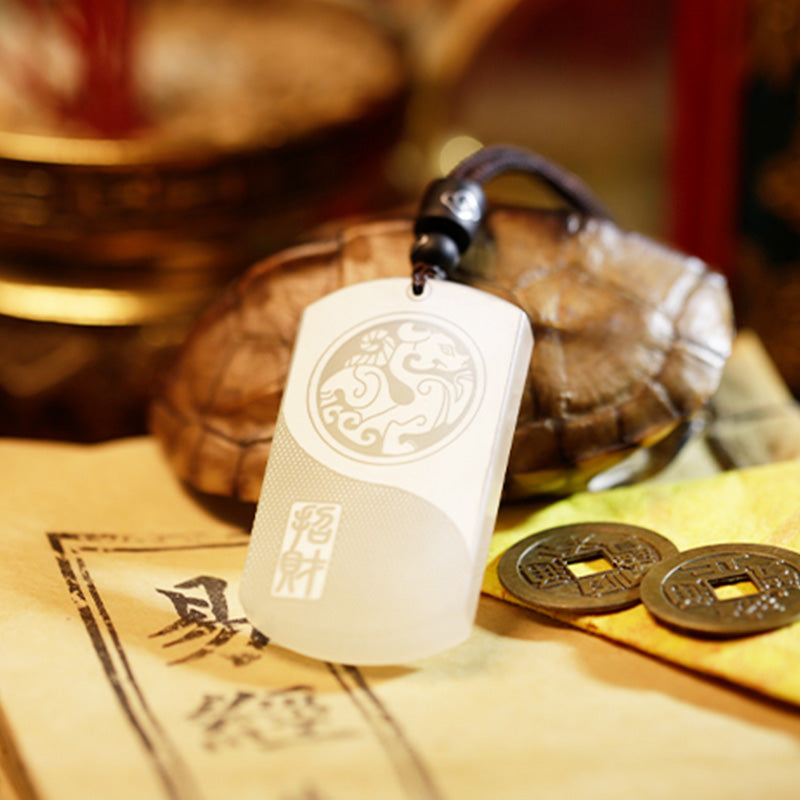 White Jade Luck Protection Necklace with PiXiu Yin Yang Symbol