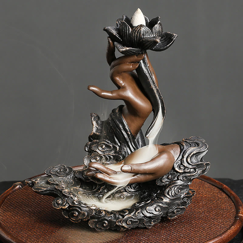 Lotus Buddha Hand Resin Backflow Incense Burner 17.9cm