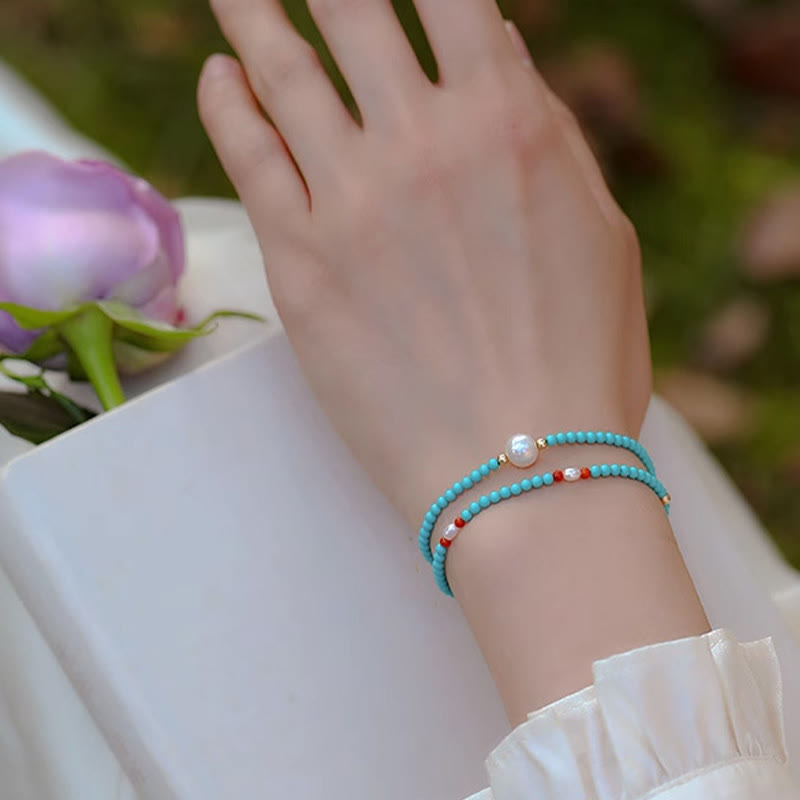 Turquoise Red Agate Protection Bracelet Small Beads