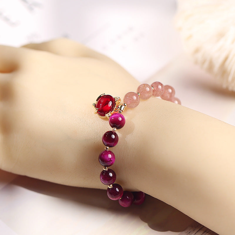 8mm Strawberry Quartz Pixiu Love Bracelet for Prosperity