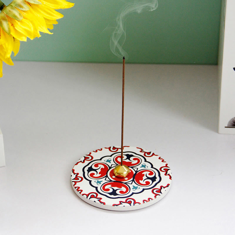 Colorful Pattern Ceramic Incense Stick Burner 10cm