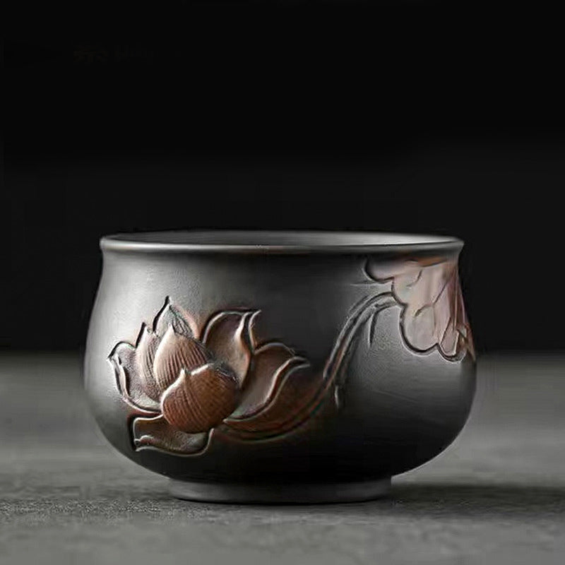 Ceramic Zen Teacup with Lotus & Dragon Design - 130ml Bowl