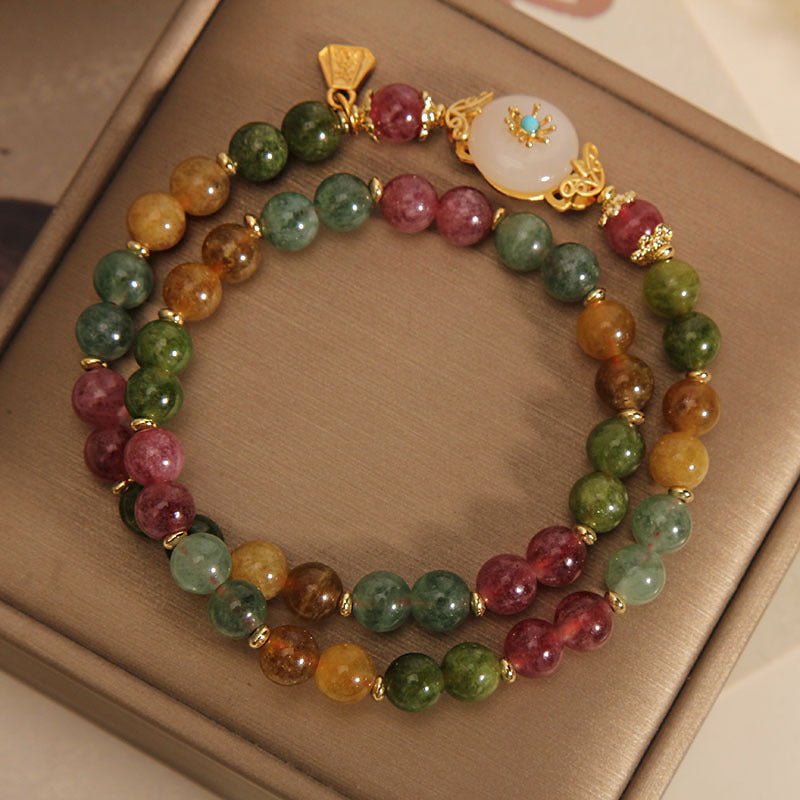 Multicolored Tourmaline Jade Flower Double Wrap Bracelet