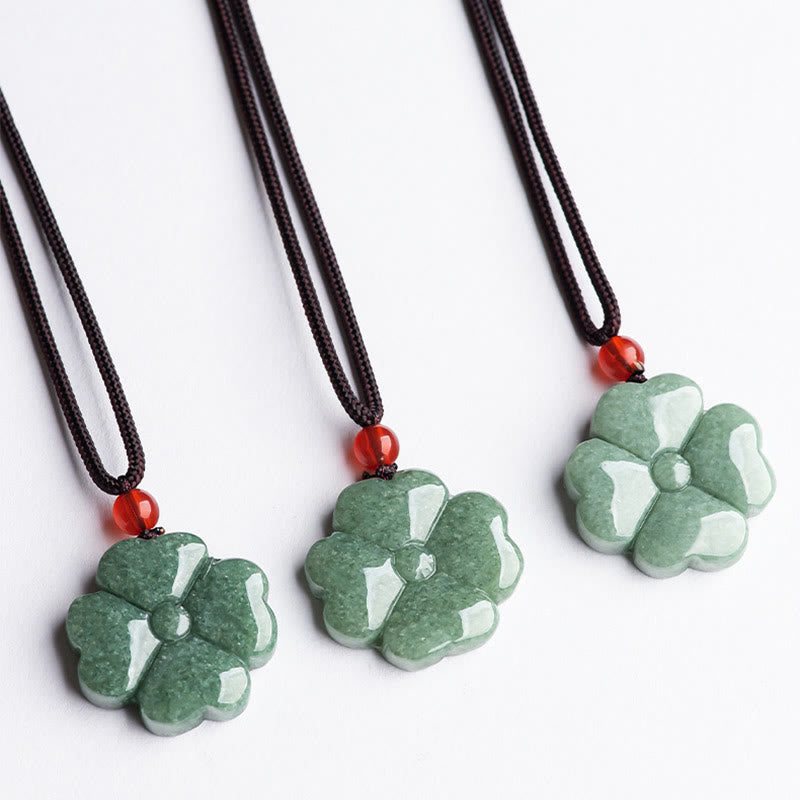 Unisex Jade Four Leaf Clover Prosperity Necklace Pendant