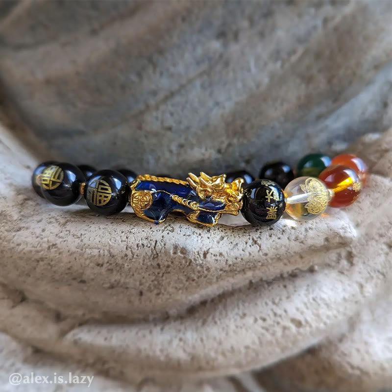 10mm Color-Changing Pixiu Obsidian Luck Bracelet for Feng Shui