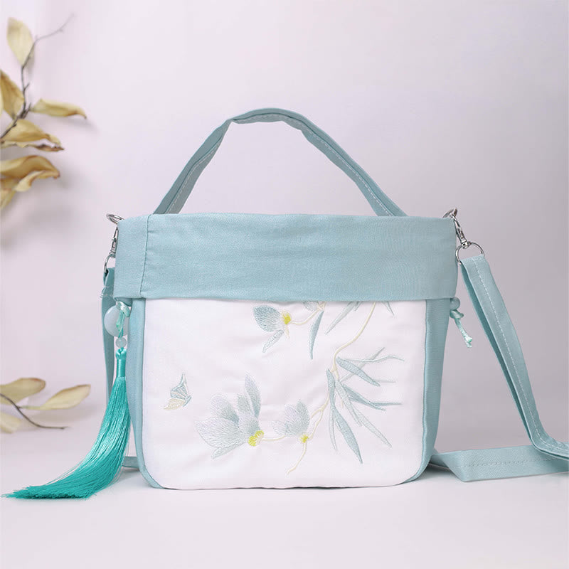 Cotton Linen Tote Bag with Spiritual Lotus Embroidery 20cm