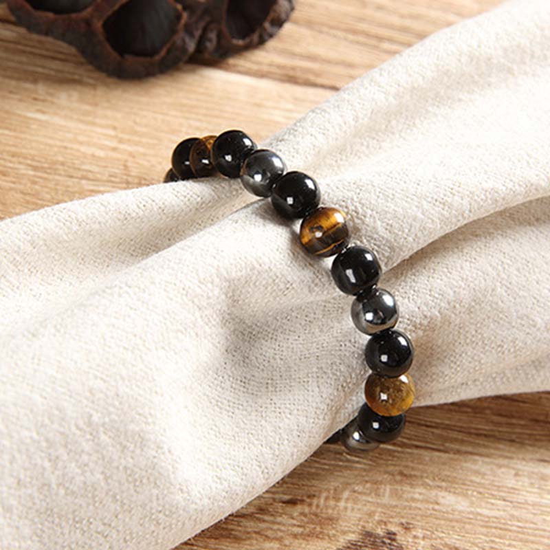 Unisex Tiger Eye Bracelet Necklace Set with 10mm Beads for Protection