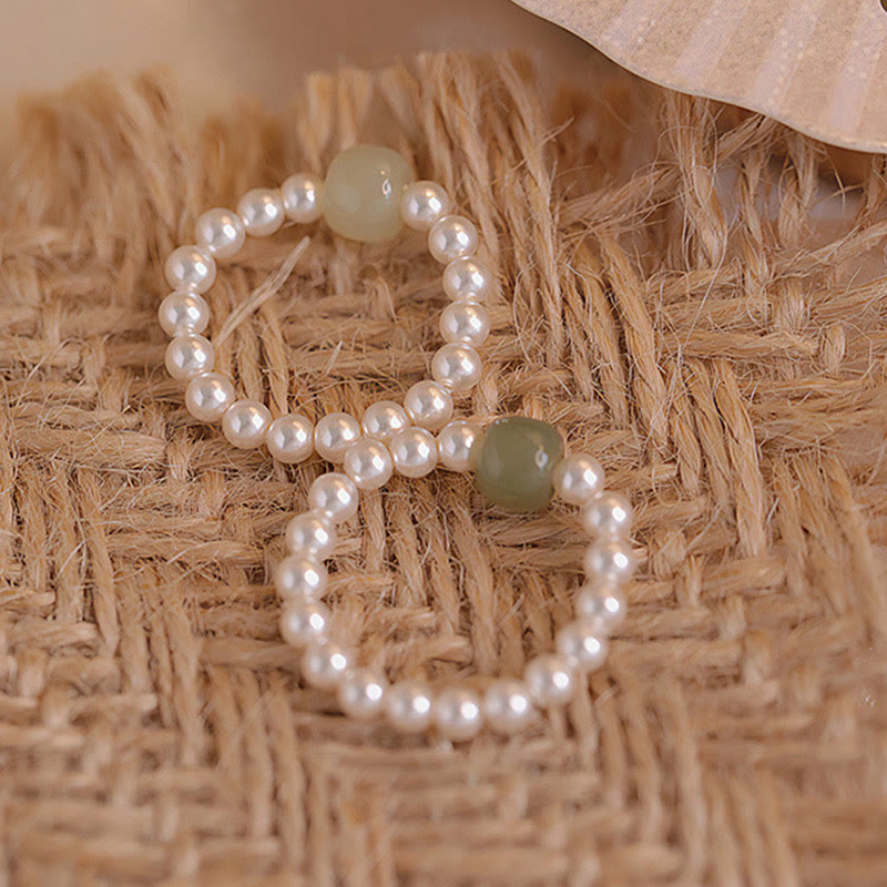 Jade Pearl Luck Ring with 6-7mm Jade & 3mm Pearls