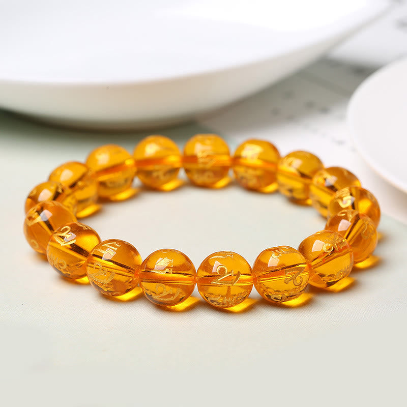 8mm White Crystal Om Mani Padme Hum Protection Bracelet