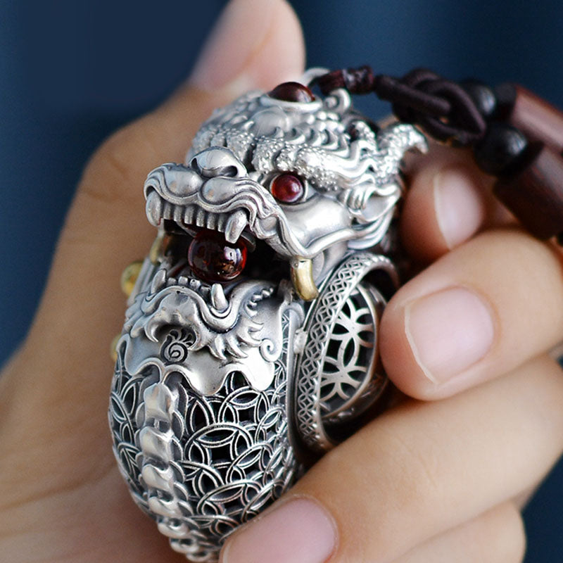 999 Sterling Silver Dragon Ball Hanging Decoration for Strength & Balance