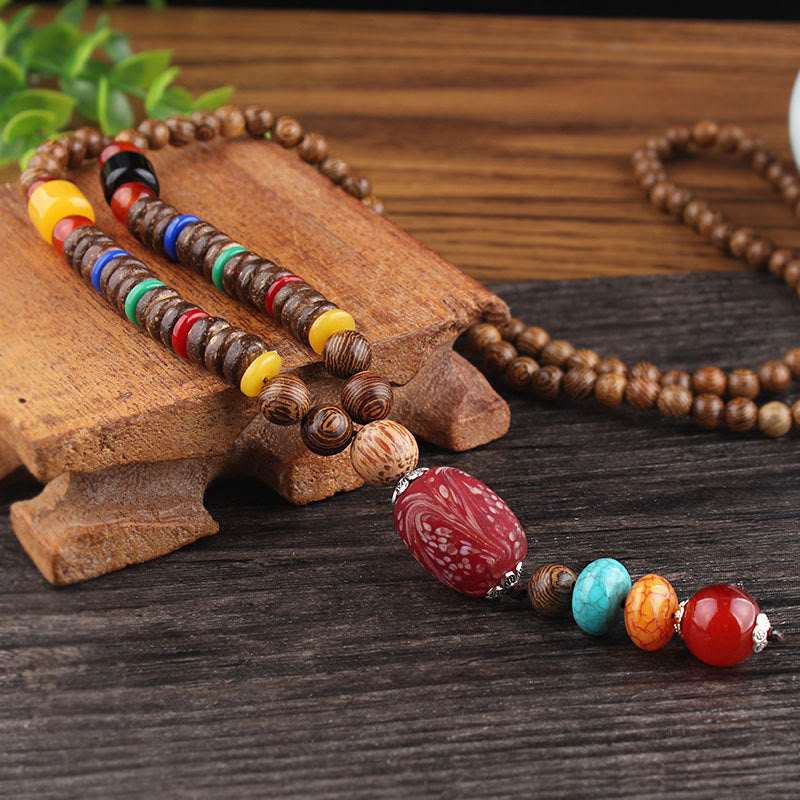 Wenge Wood & Agate Balance Necklace for Peace & Protection