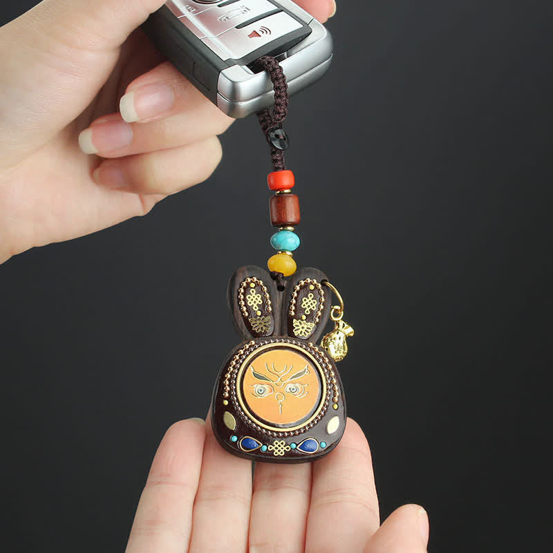 Ebony Five God of Wealth Thangka Key Chain Spiritual Jewelry