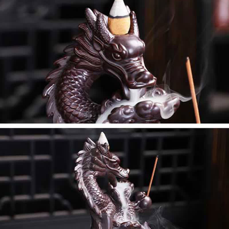 Ceramic Dragon Lotus Incense Burner for Strength & Protection