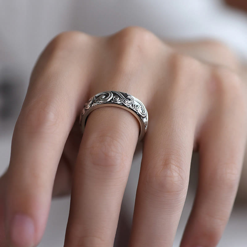 999 Sterling Silver Auspicious Clouds Adjustable Spiritual Ring