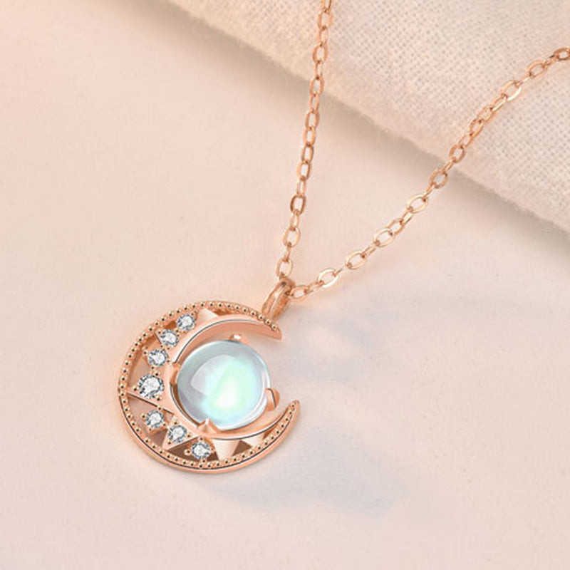 925 Sterling Silver Moonstone Necklace | Love Moon Pattern Pendant
