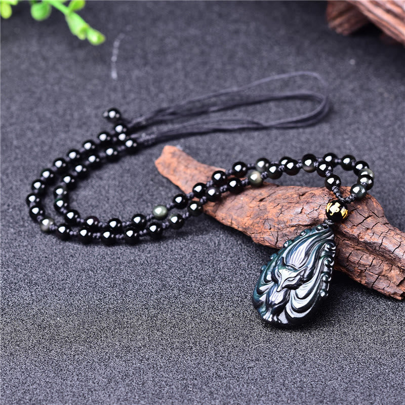 Rainbow Obsidian Necklace | Nine-Tailed Fox Inner Peace Pendant