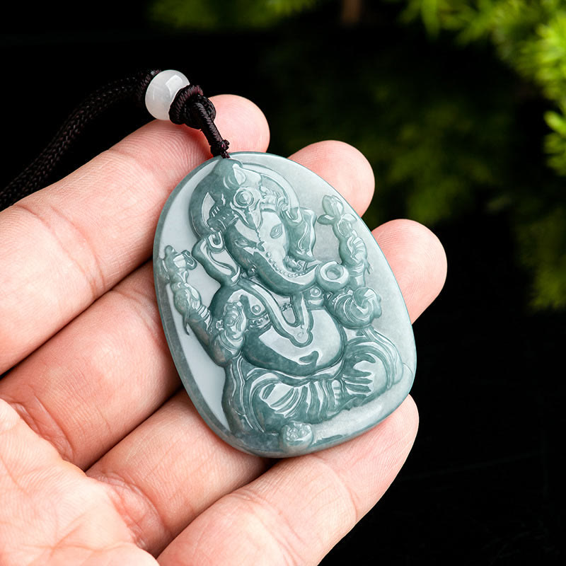 Natural Jade Ganesh Protection Necklace | Elephant Amulet