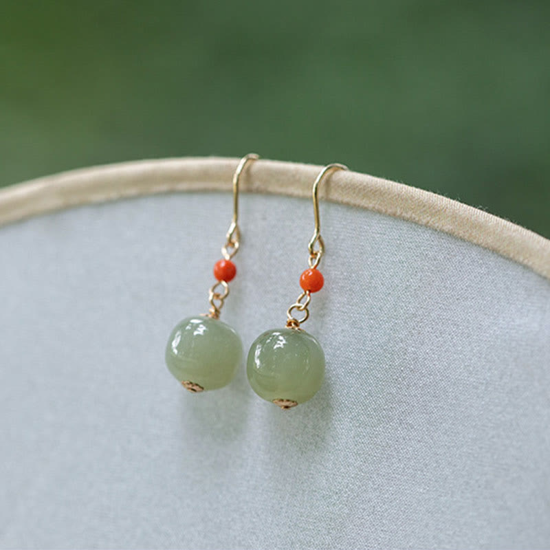 925 Sterling Silver Jade Drop Earrings for Luck & Prosperity