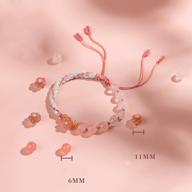 Reincarnation Knot Agate Bracelet with Peach Blossom Charm