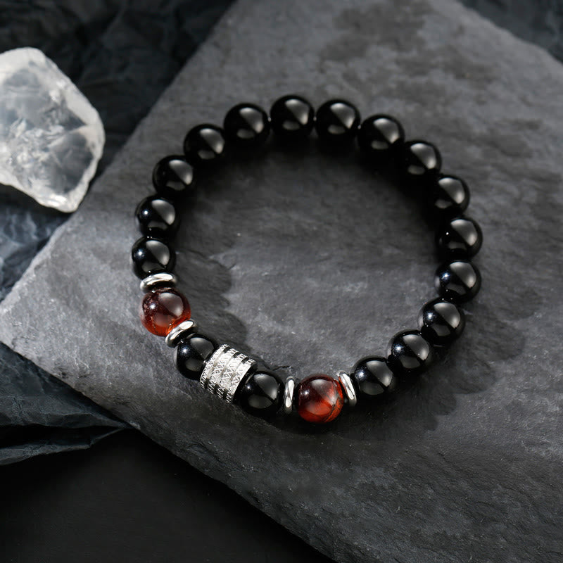 Obsidian Bracelet 10mm with Tiger Eye for Strength & Balance