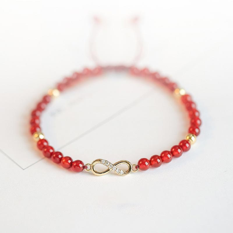 Natural Red Agate Confidence Bracelet with Four Leaf Clover & Star Charm