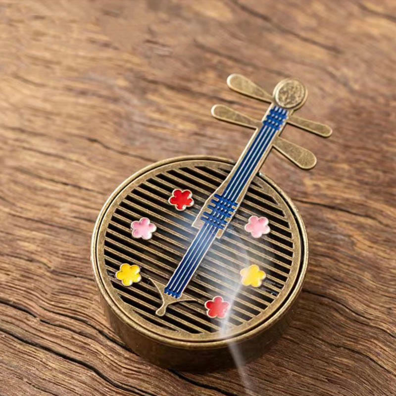 Small Mini Copper Alloy Gourd Fan Pipa Incense Burner