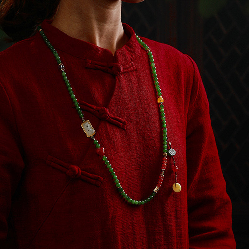 108 Beads Cyan Jade Buddha Bracelet for Luck & Healing Harmony